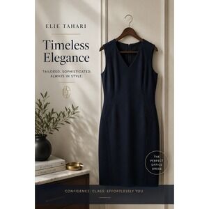 Elie Tahari Navy Stretch Sheath Dress Size 16 Classic Tailored‎ Office Career